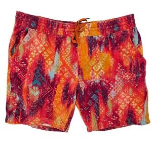 Houston White XL Abstract Ikat Print French Terry Shorts Mens Red Orange Boho